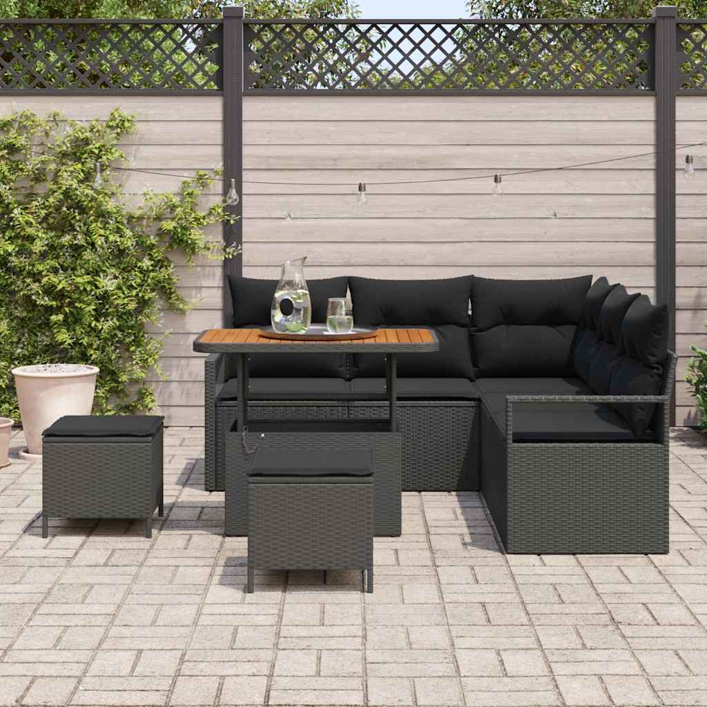 Havesofa Sæt med pude 8 pcs Sort polyrattan