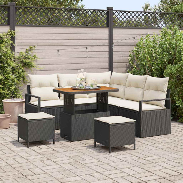 Havesofa Sæt 8 stk. Sort polyrattan