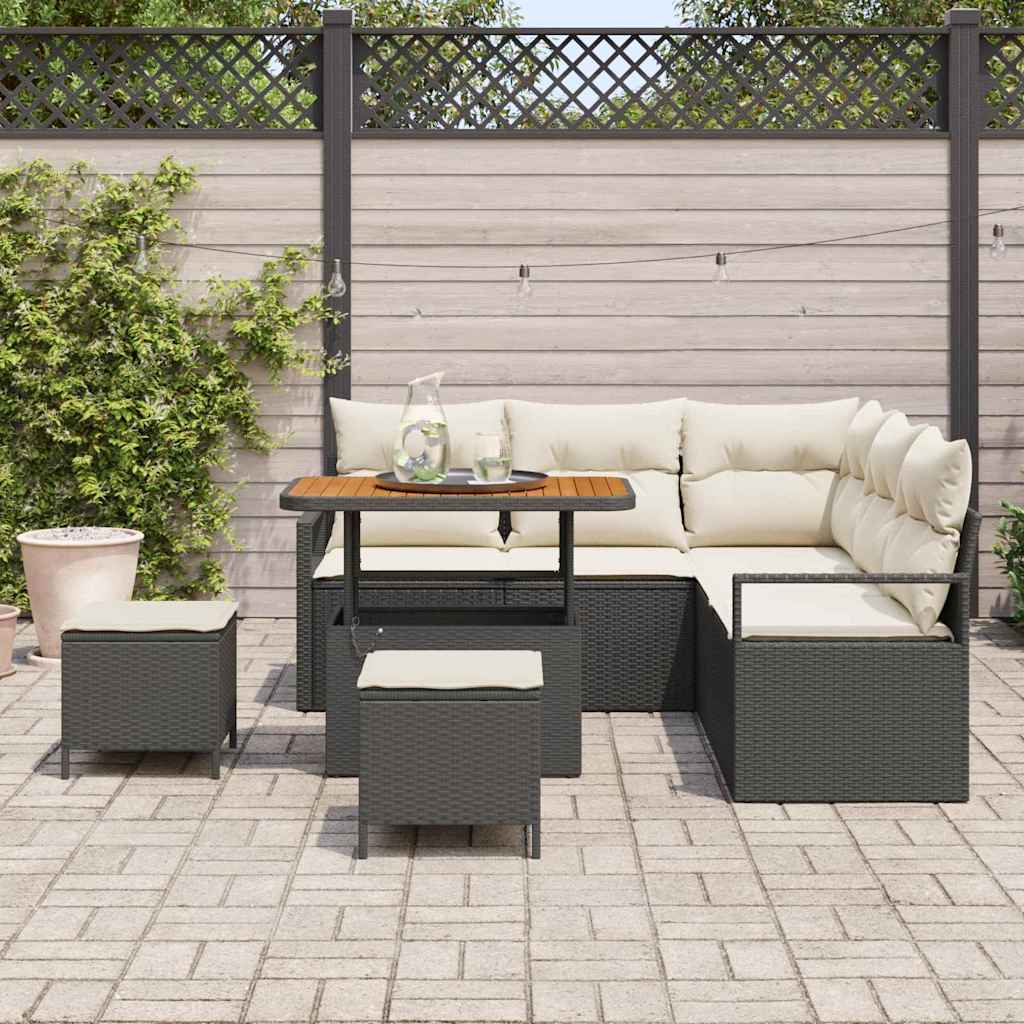 Havesofa Sæt 8 stk. Sort polyrattan