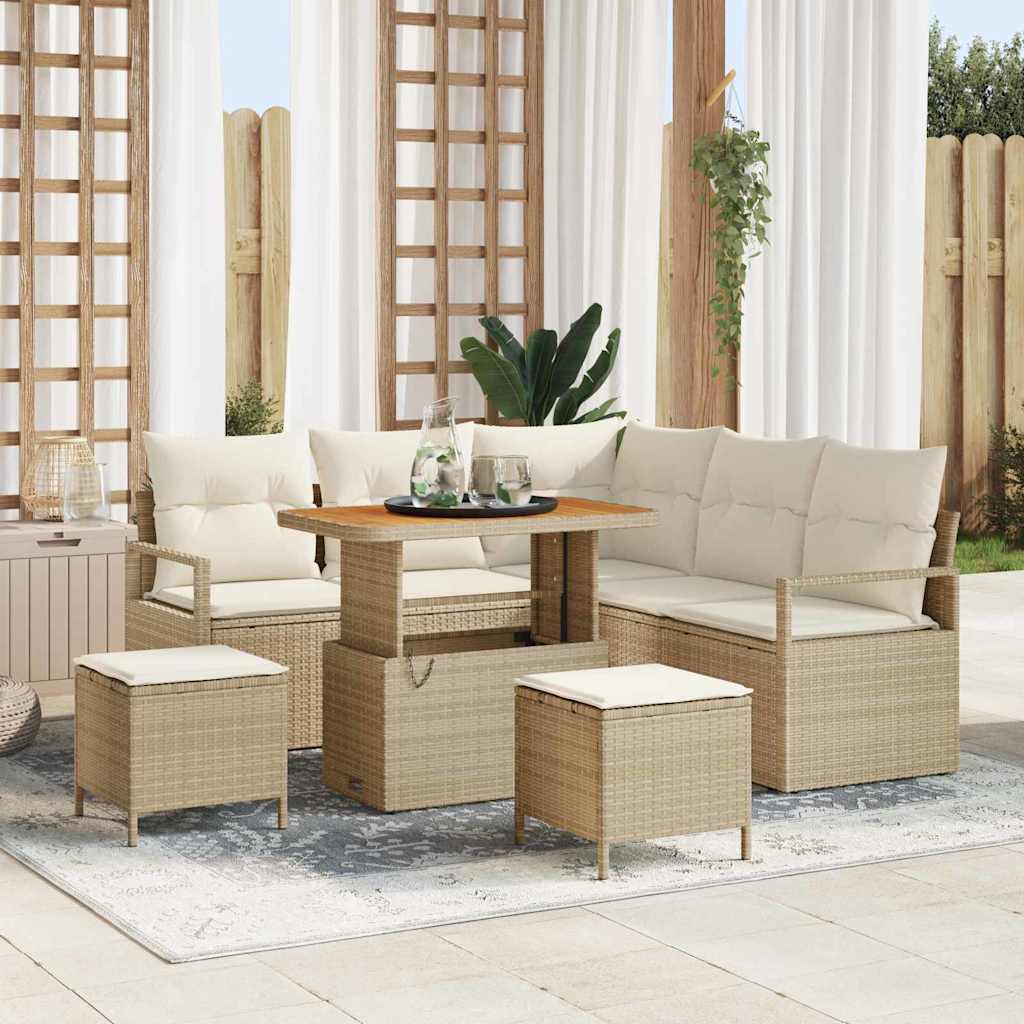 Havesofa Sæt med pude 8 pcs Beige polyrattan