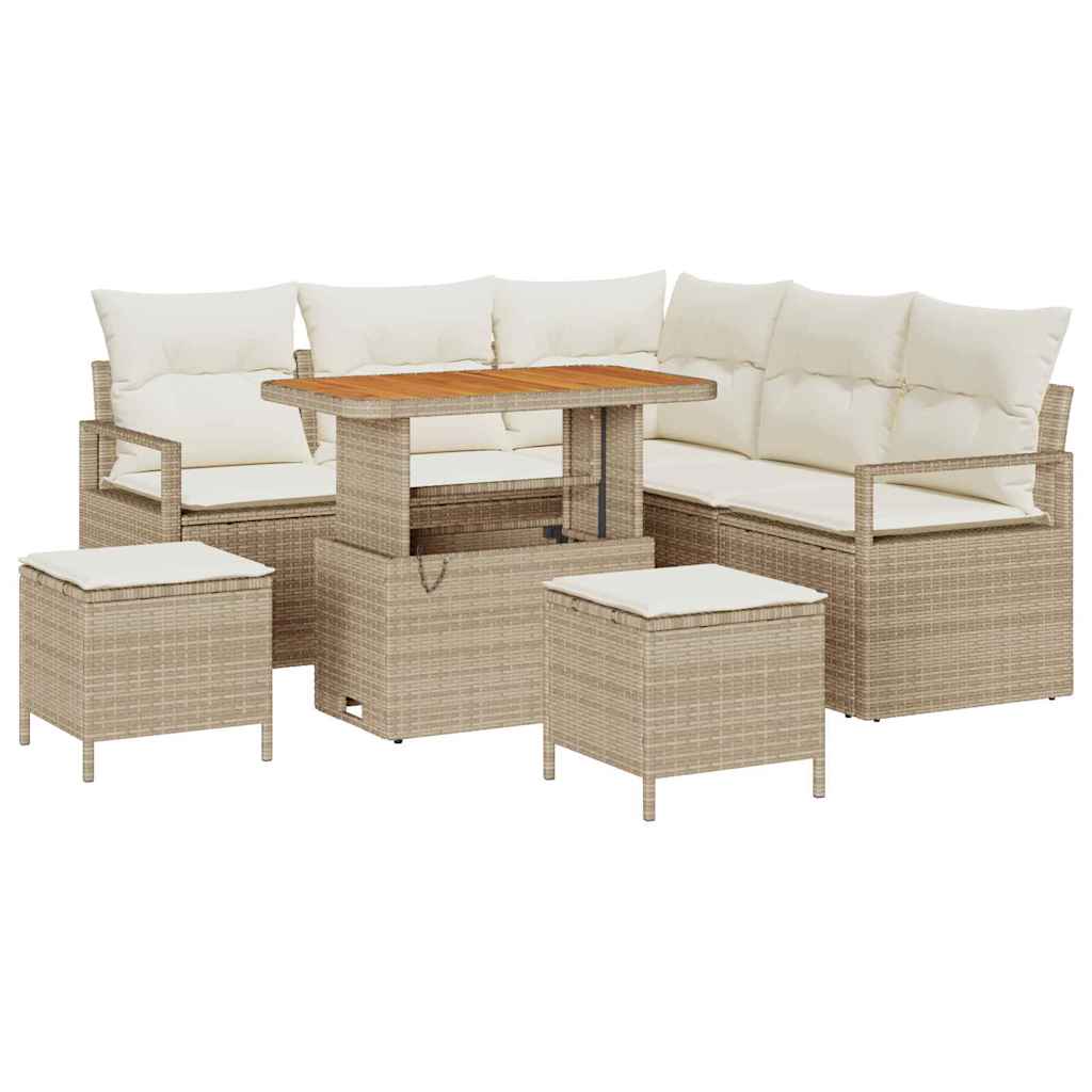 Havesofa Sæt med pude 8 pcs Beige polyrattan