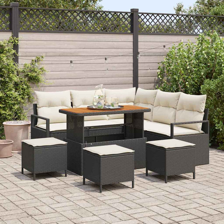 Havesofa Sæt 9 stk. Sort polyrattan