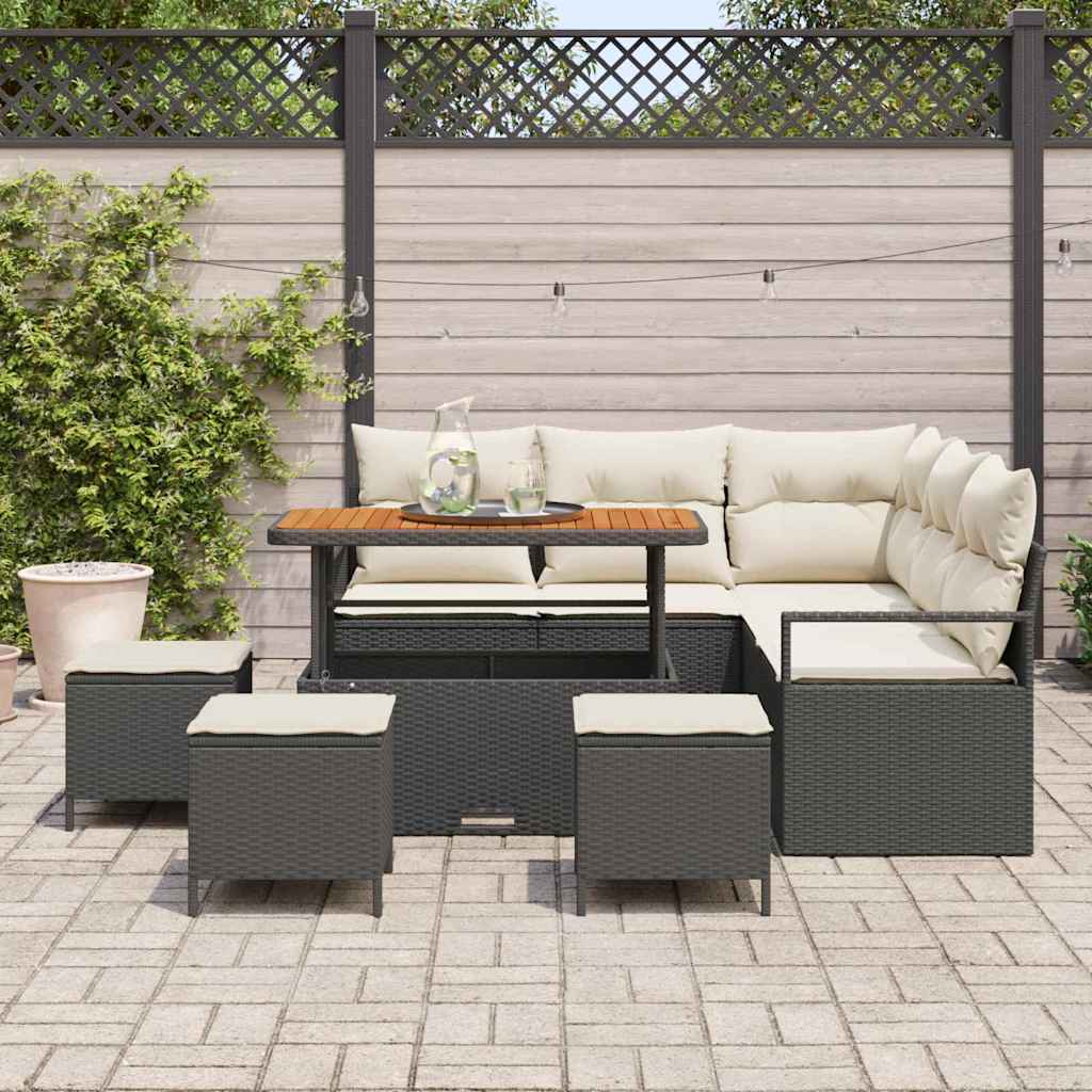 Havesofa Sæt 9 stk. Sort polyrattan
