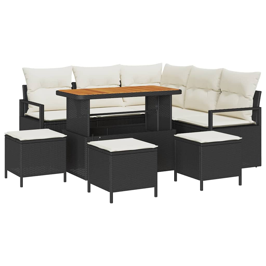 Havesofa Sæt 9 stk. Sort polyrattan