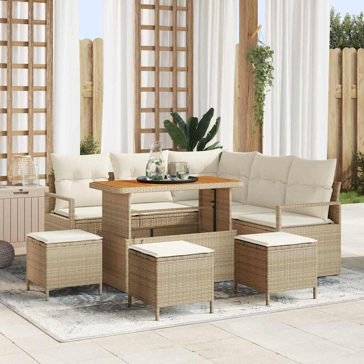 Havesofa Sæt med pude 9 pcs Beige polyrattan