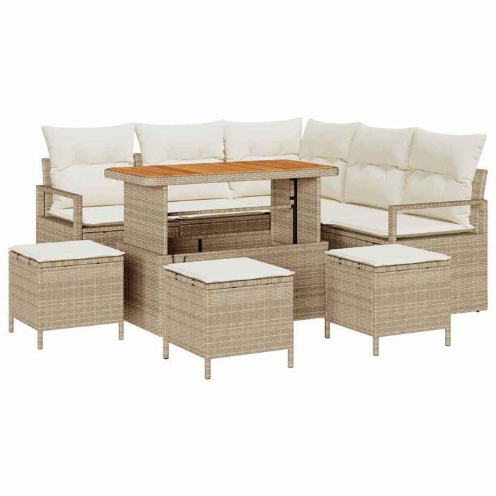 Havesofa Sæt med pude 9 pcs Beige polyrattan