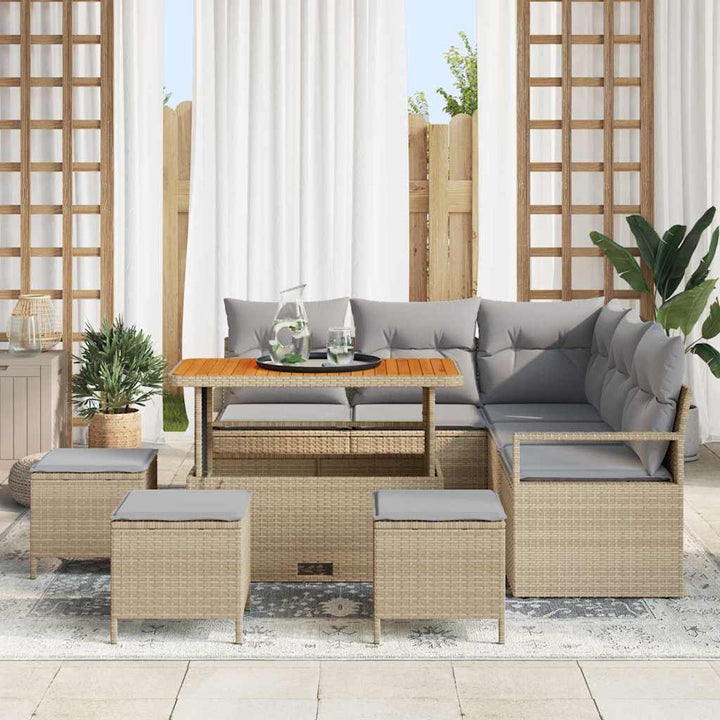 Havesofa Sæt med pude 9 pcs Beige polyrattan