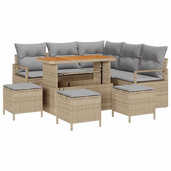 Havesofa Sæt med pude 9 pcs Beige polyrattan
