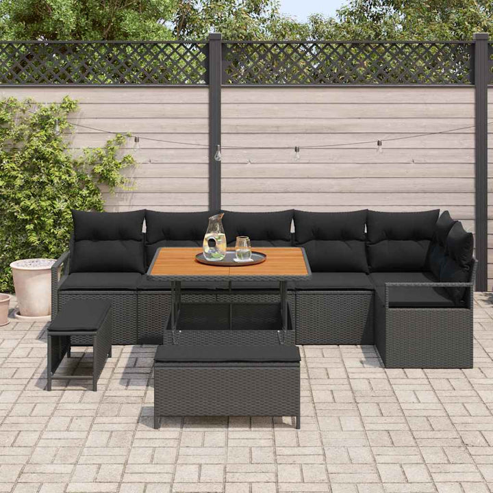 Havesofa Sæt med pude 9 pcs Sort Poly rattan