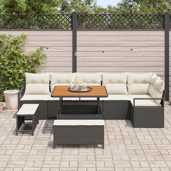 Havesofa Sæt med pude 9 pcs Sort Poly rattan