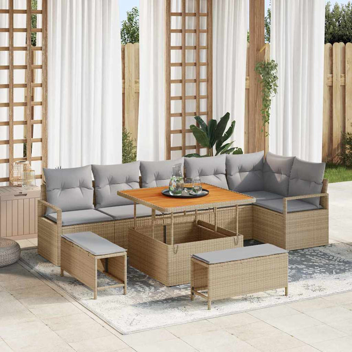 Havesofa Sæt med pude 9 pcs Beige Poly rattan