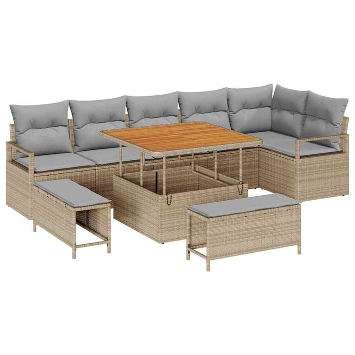 Havesofa Sæt med pude 9 pcs Beige Poly rattan