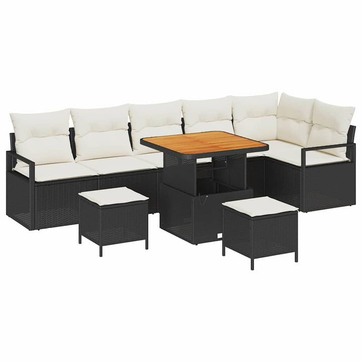 Havesofa Sæt med pude 9 pcs Sort Poly rattan