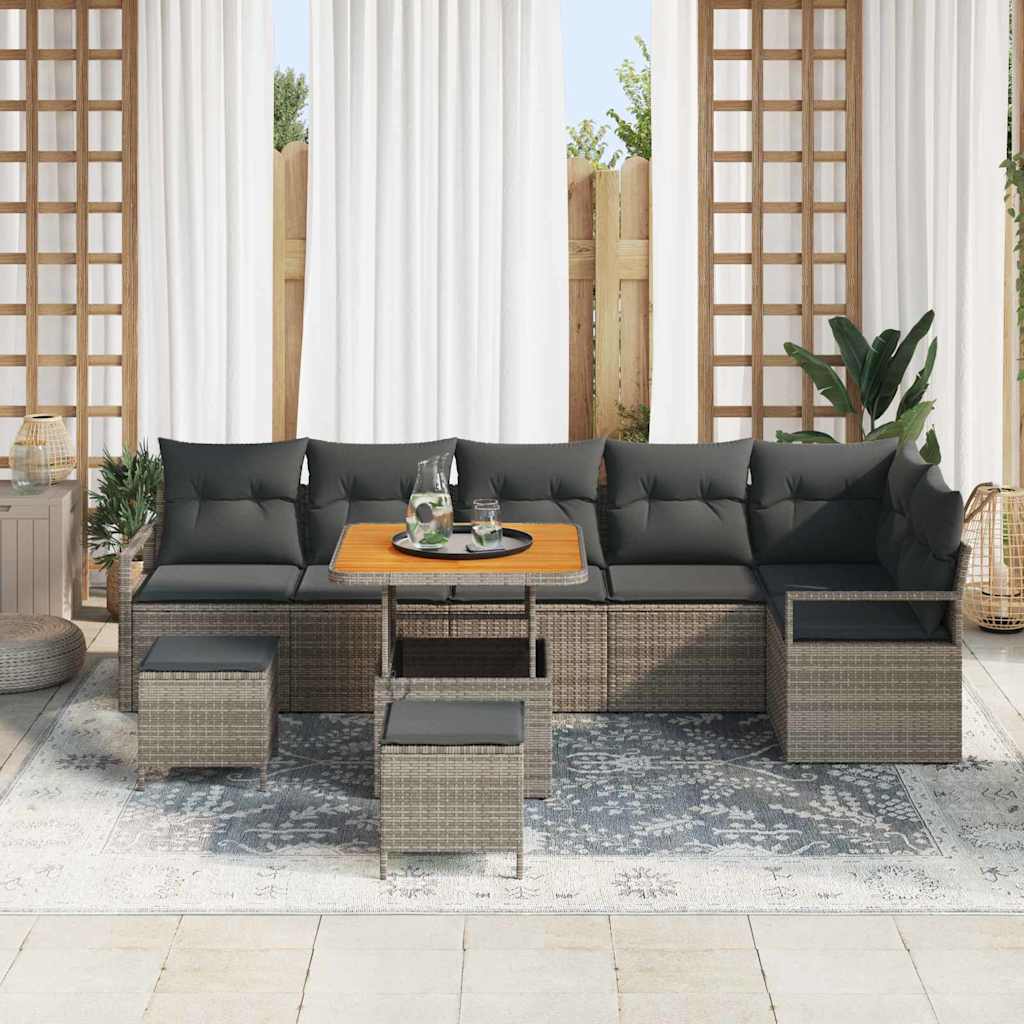 Havesofa Sæt med pude 9 pcs Grå Poly rattan