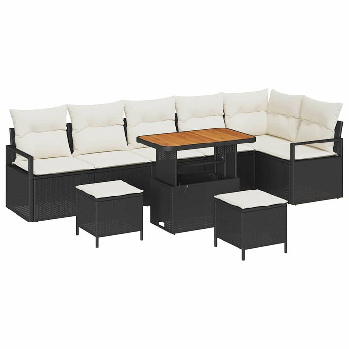 Havesofa Sæt med pude 9 pcs Sort Poly rattan