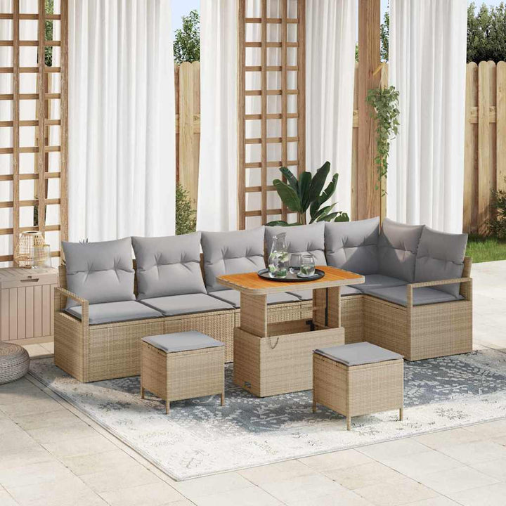 Havesofa Sæt med pude 9 pcs Beige Poly rattan