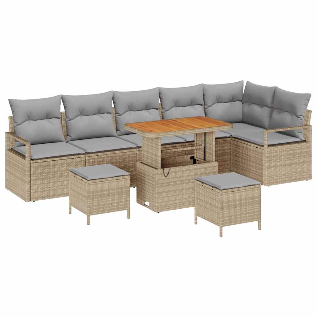 Havesofa Sæt med pude 9 pcs Beige Poly rattan
