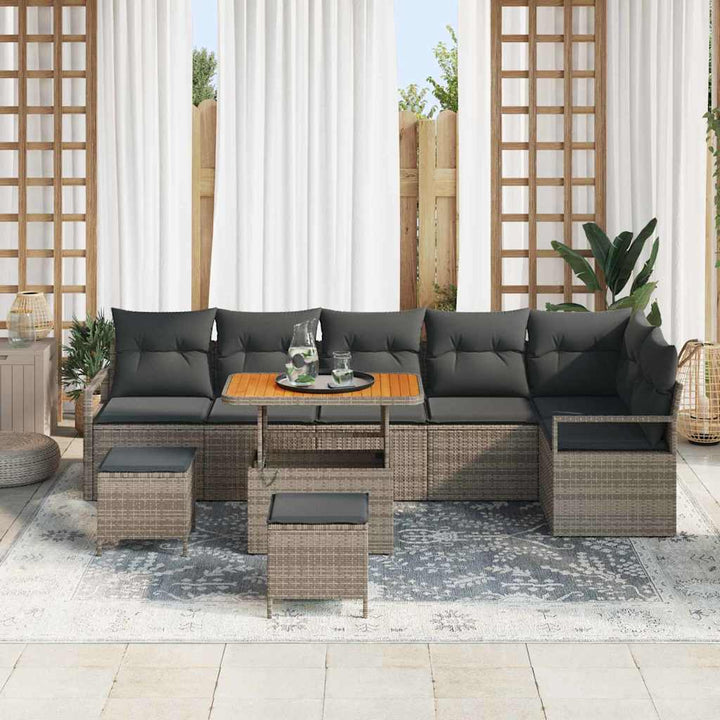 Havesofa Sæt med pude 9 pcs Grå Poly rattan