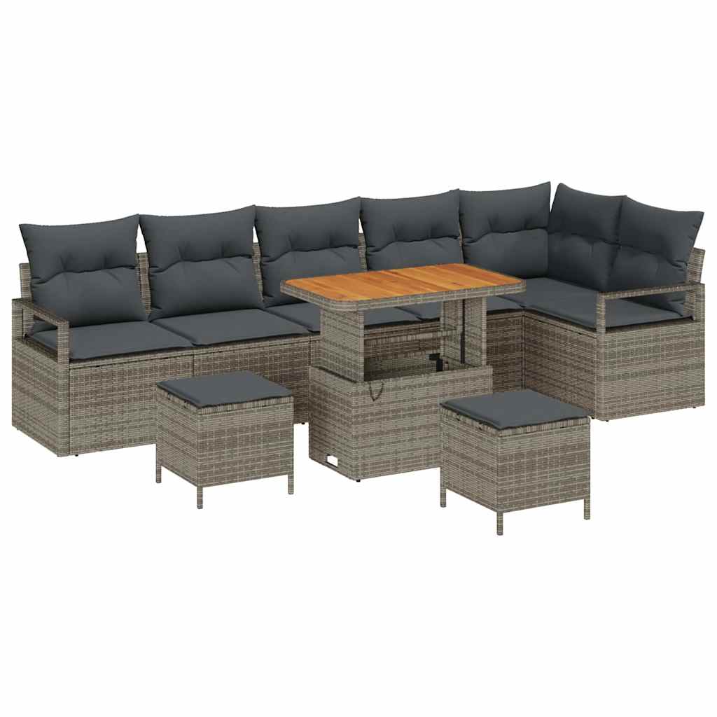 Havesofa Sæt med pude 9 pcs Grå Poly rattan