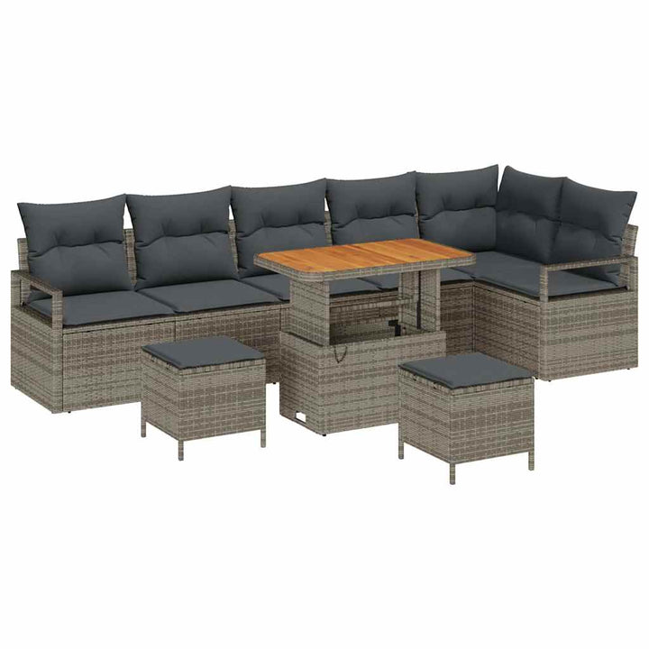 Havesofa Sæt med pude 9 pcs Grå Poly rattan