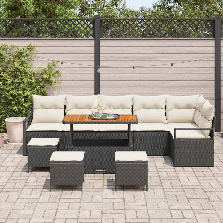 Havesofa Sæt med pude 10 pcs Sort Poly rattan