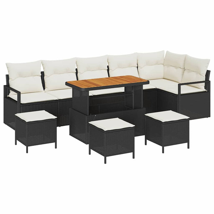 Havesofa Sæt med pude 10 pcs Sort Poly rattan