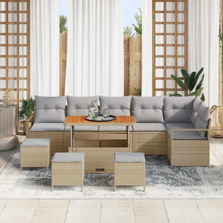 Havesofa Sæt med pude 10 pcs Beige Poly rattan