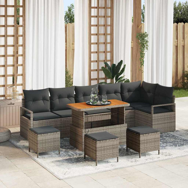 Havesofa Sæt med pude 10 pcs Grå Poly rattan