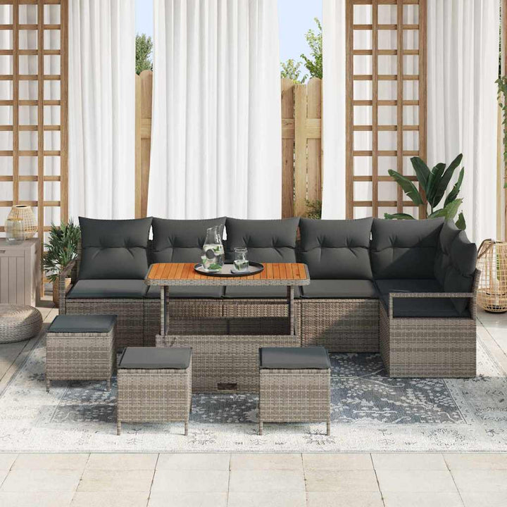 Havesofa Sæt med pude 10 pcs Grå Poly rattan