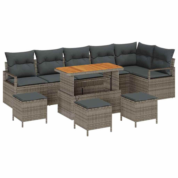 Havesofa Sæt med pude 10 pcs Grå Poly rattan