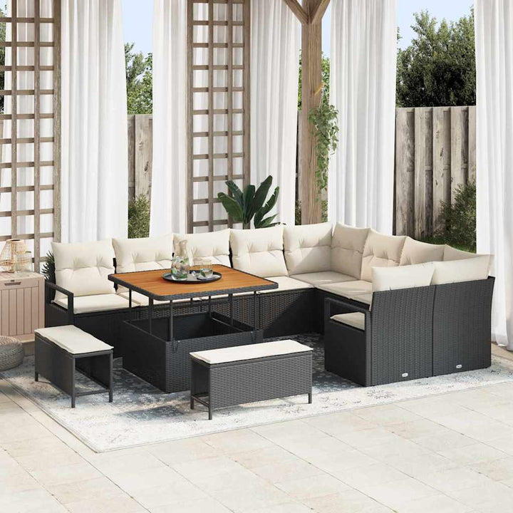 Havesofa Sæt med pude 12 pcs Sort polyrattan