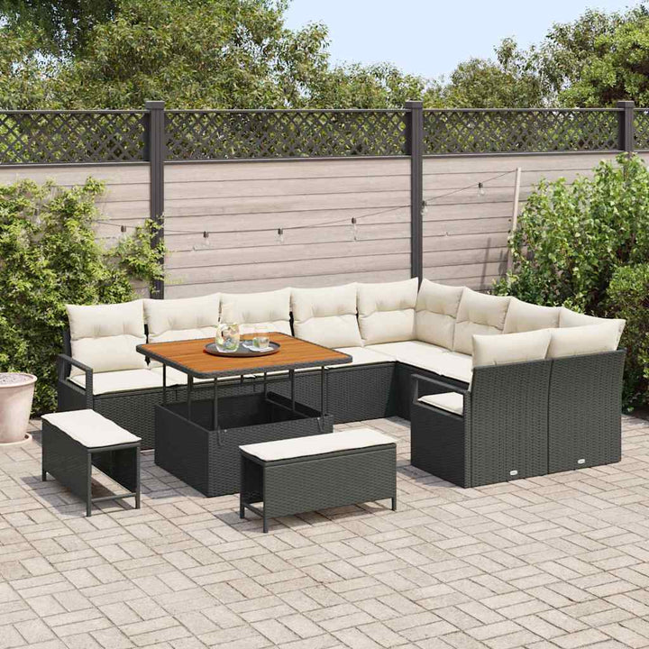 Havesofa Sæt med pude 12 pcs Sort polyrattan