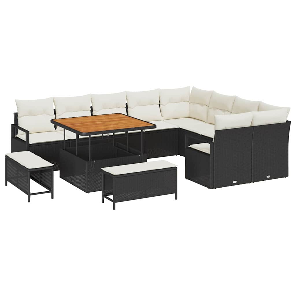 Havesofa Sæt med pude 12 pcs Sort polyrattan