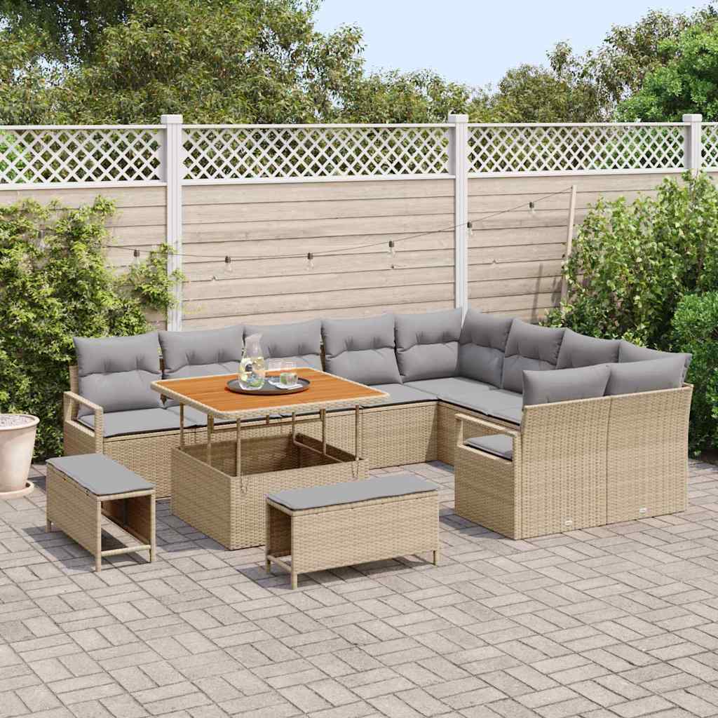Havesofa Sæt med pude 12 pcs Beige polyrattan