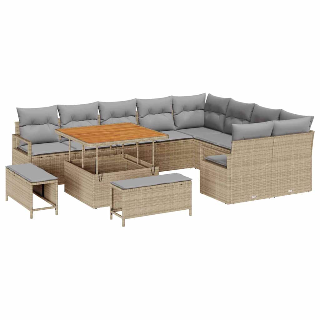 Havesofa Sæt med pude 12 pcs Beige polyrattan