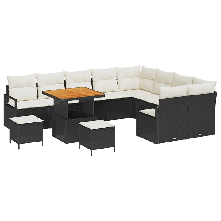 Havesofa Sæt med pude 12 pcs Sort polyrattan