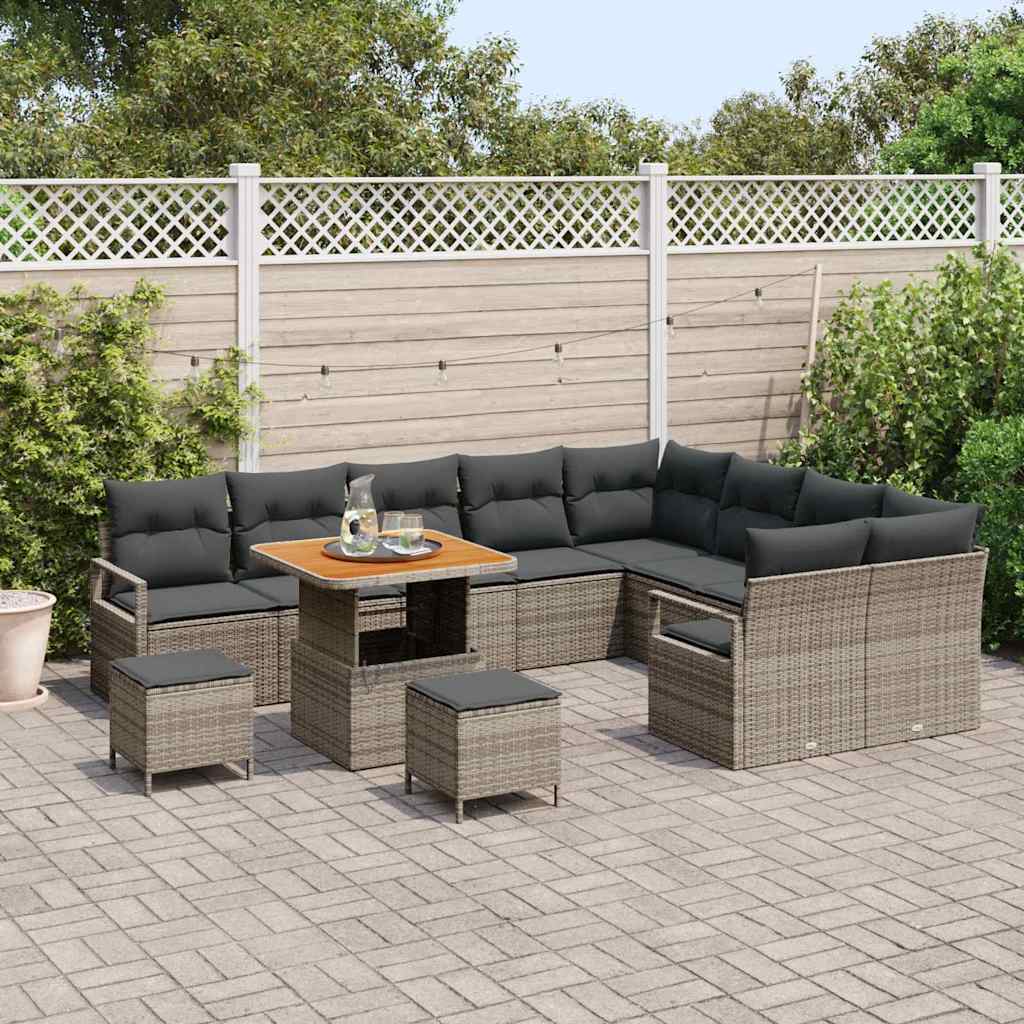 Havesofa Sæt med pude 12 pcs Grå polyrattan