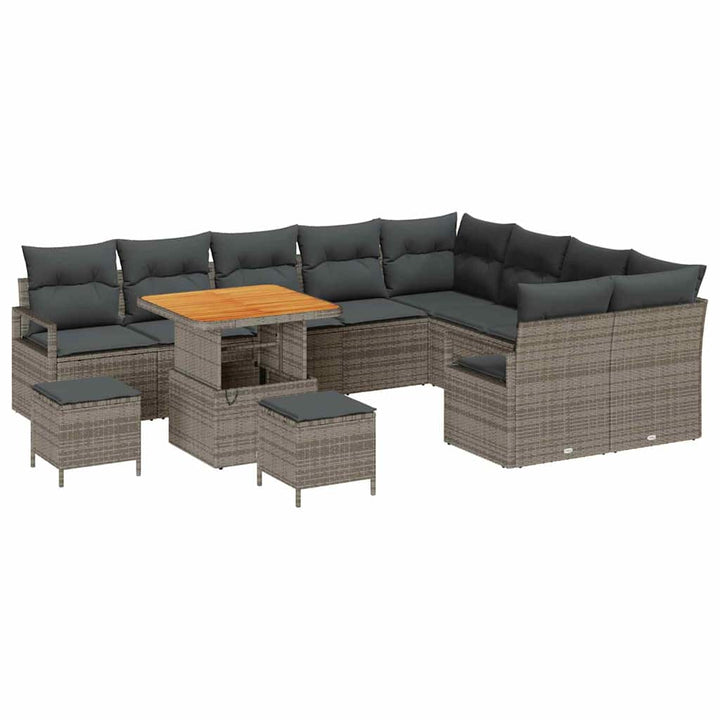 Havesofa Sæt med pude 12 pcs Grå polyrattan