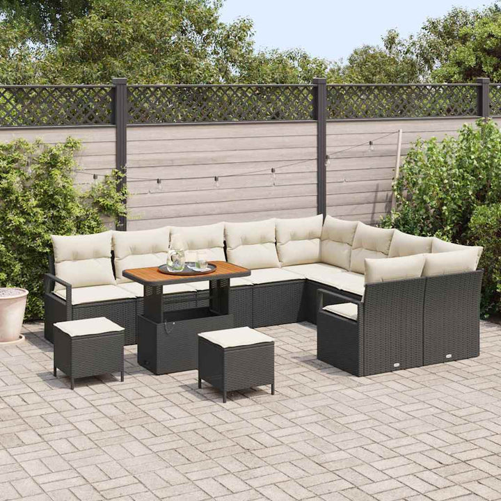 Havesofa Sæt med pude 12 pcs Sort polyrattan