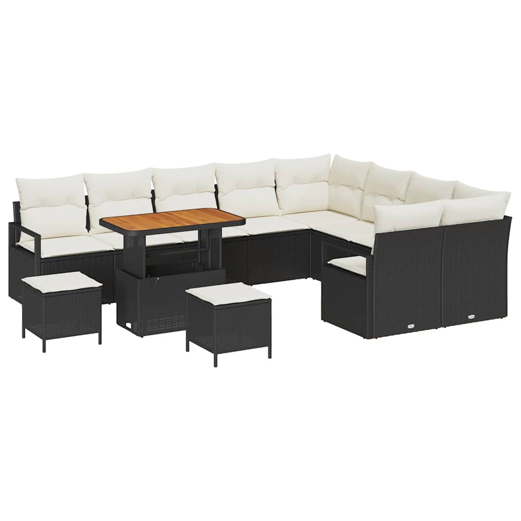 Havesofa Sæt med pude 12 pcs Sort polyrattan