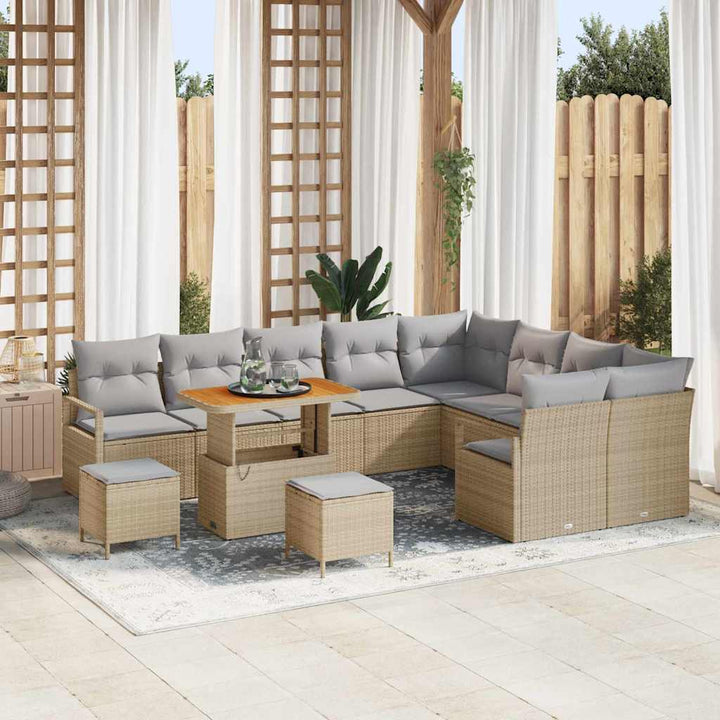 Havesofa Sæt med pude 12 pcs Beige polyrattan