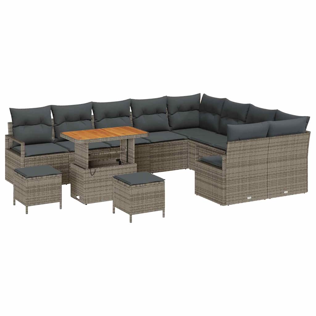 Havesofa Sæt med pude 12 pcs Grå polyrattan