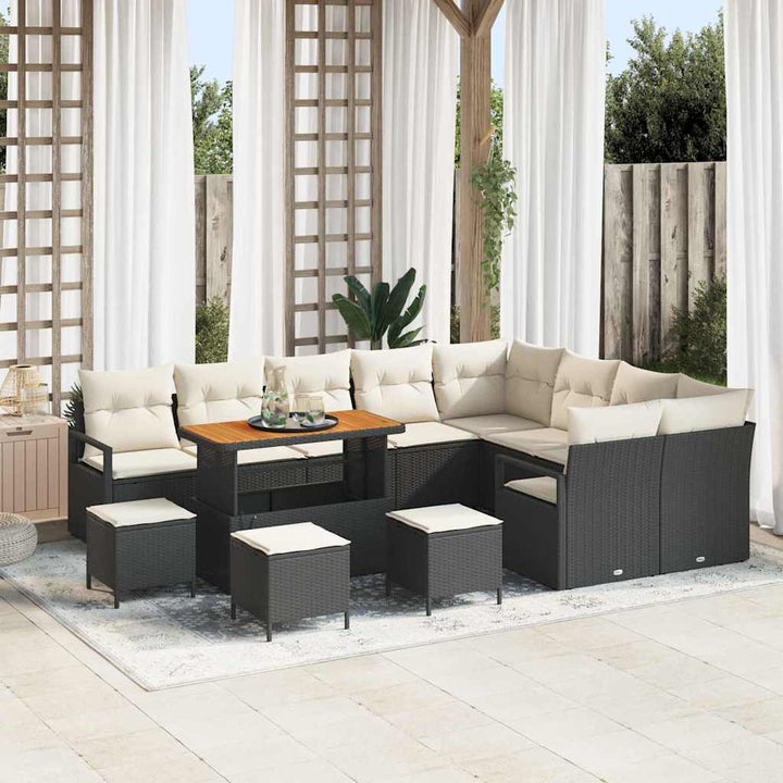 Havesofa Sæt med pude 13 pcs Sort polyrattan