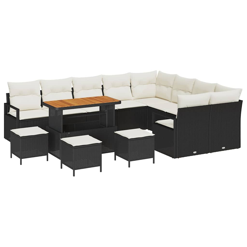 Havesofa Sæt med pude 13 pcs Sort polyrattan