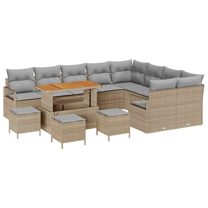 Havesofa Sæt med pude 13 pcs Beige polyrattan