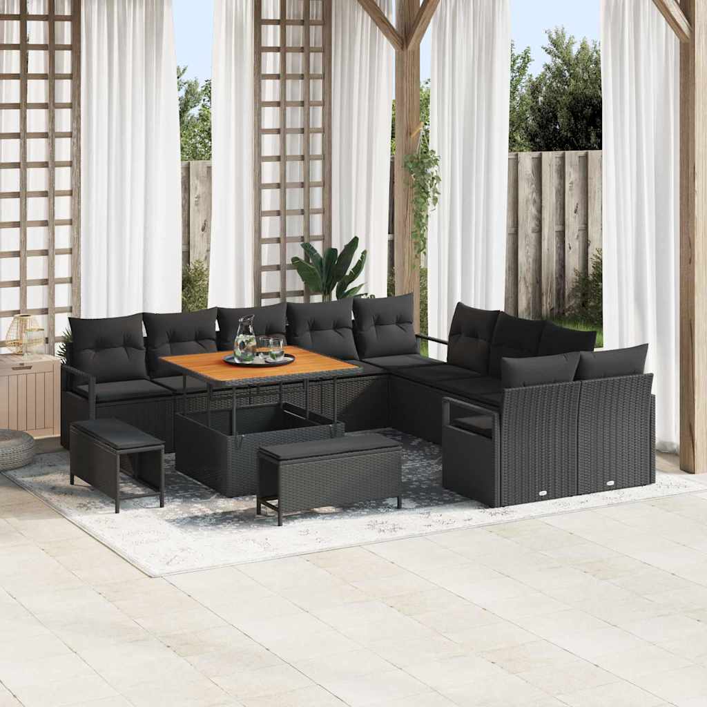 Havesofa Sæt 13 stk. Sort polyrattan