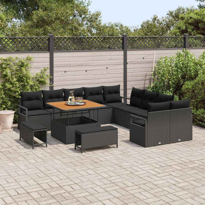 Havesofa Sæt med pude 13 pcs Sort polyrattan