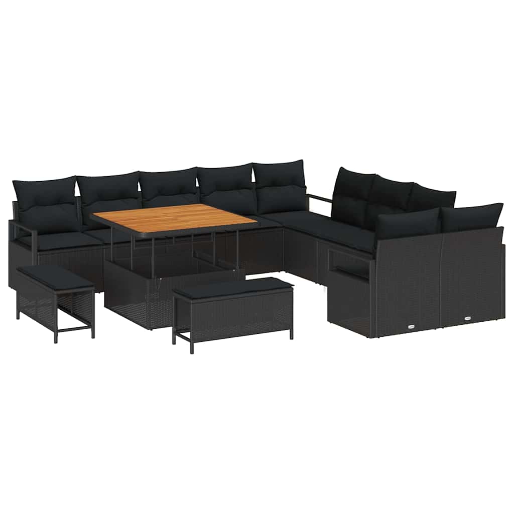 Havesofa Sæt med pude 13 pcs Sort polyrattan