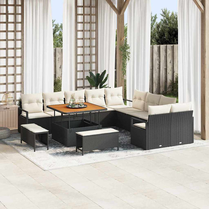 Havesofa Sæt med pude 13 pcs Sort polyrattan