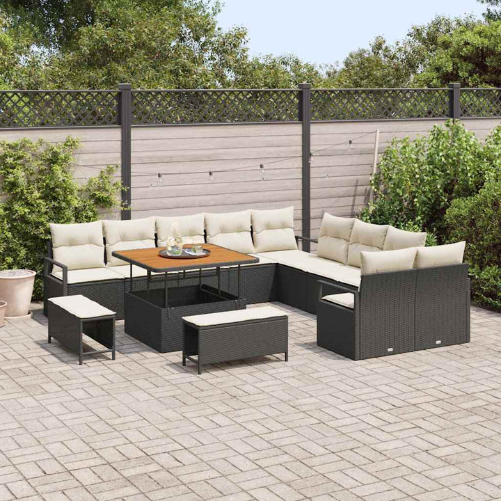 Havesofa Sæt med pude 13 pcs Sort polyrattan